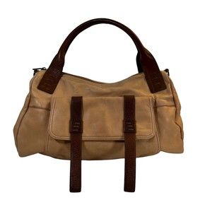 Cynthia Rowley Tan Leather Saddle Brown Trim Satchel Handbag